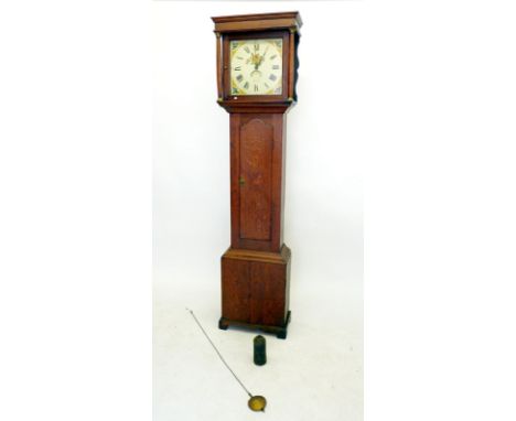 An 18th century oak 30 hour longcase clock with floral painted dial, by Shortman of Newnham, 192 cm high 