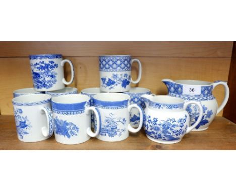 Nine Spode 'Blue Room' mugs and two jugs 