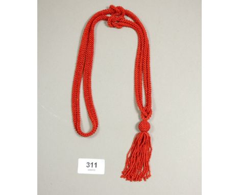 An Art Deco style coral tassel necklace, 49cm 