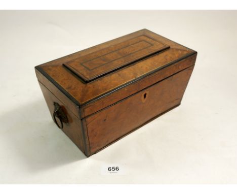 A burr walnut small tea caddy - no interior, 23cm wide 