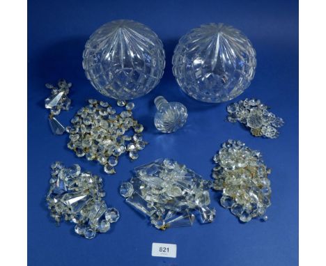 A pair of glass lamp shades and quantity of various lustres 
