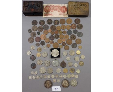 A miscellaneous lot of coinage &amp; tokens pre-decimal and decimal including copper/bronze: farthings though pennies silver 