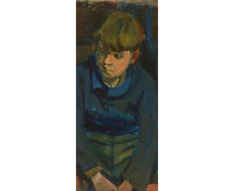  JOAN EARDLEY R.S.A. (SCOTTISH 1921-1963) BOY IN BLUE JERSEY Oil on board 36.5cm x 16cm (14.25in x 6.25in) Exhibited: The Sco