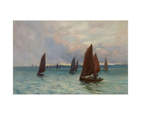  JOSEPH MILNE (SCOTTISH 1857-1911) YACHTS ON THE SILVERY TAY Signed, oil on canvas 30.5cm x 46cm (12in x 18in)  Joseph Milne 