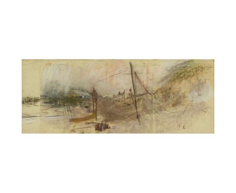  JOAN EARDLEY R.S.A. (SCOTTISH 1921-1963) SALMON FISHING NETS - STUDY Pastel on three conjoined sheets 17.5cm x 46cm (7in x 1