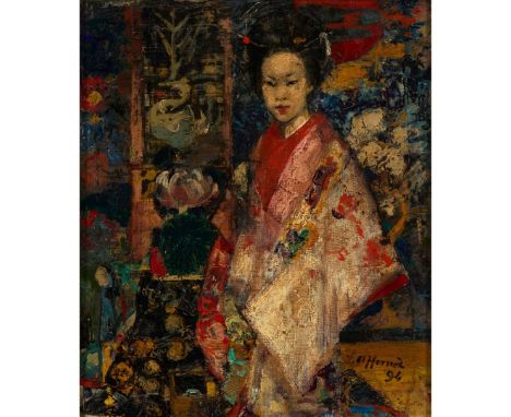  EDWARD ATKINSON HORNEL (SCOTTISH 1864-1933) THE GEISHA GIRL Signed and dated '94, oil on canvas 33cm x 28cm (13in x 11in)  V