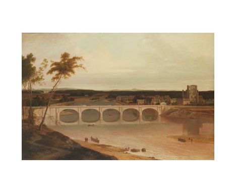  WILLIAM DANIELL R.A. (BRITISH 1769-1837) VIEW OF THE NEW BRIDGE OVER THE RIVER TWEED AT KELSO Oil on canvas 81cm x 122cm (32