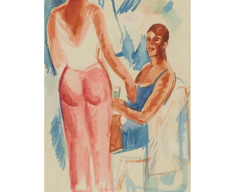  JOHN DUNCAN FERGUSSON R.B.A. (SCOTTISH 1874-1961) PINK AND BLUE, CHÂTEAU DES ENFANTS, EDEN ROC, CAP D'ANTIBES Watercolour 24