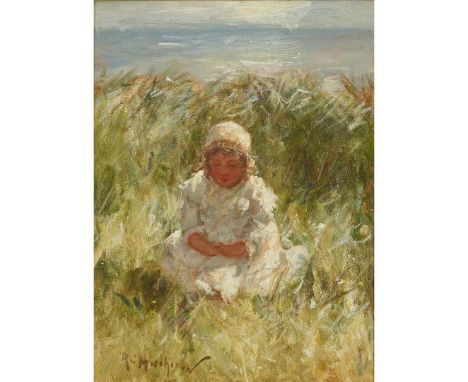  ROBERT GEMMELL HUTCHISON R.B.A., R.O.I., R.S.A., R.S.W. (SCOTTISH 1860-1936) SUMMER SUNSHINE Signed, oil on panel 30.5cm x 2