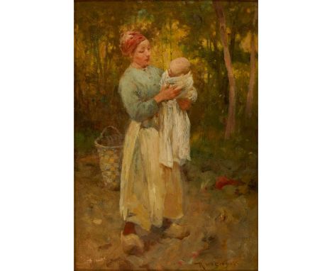 ROBERT MCGREGOR R.S.A. (SCOTTISH 1847-1922) HIS FIRST DAY OUT Signed, oil on panel 25.5cm x 18cm (10in x 7in)   