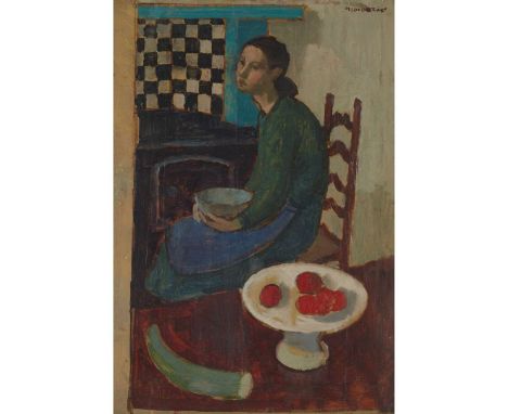  ALBERTO MORROCCO R.S.A., R.S.W., R.P., R.G.I., L.L.D. (SCOTTISH 1917-1998) WOMAN WITH MIXING BOWL Signed, oil on board 55cm 