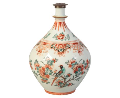 A CHINESE APOTHECARY BOTTLE the porcelain Kangxi, circa 1700, the decoration circa 1710-30, Dutch decorated after a Japanese 