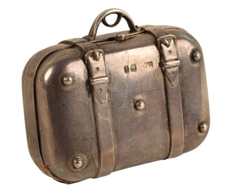 A VICTORIAN MINIATURE SILVER SEWING 'NECESSAIRE' CASE by Samuel Mordan, London, 1874, in the form of a travelling case, with 