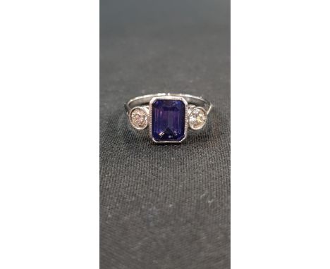 18 CARAT GOLD TANZANITE (1.8 CARAT) &amp; DIAMOND (0.80 CARAT) 3 STONE RING