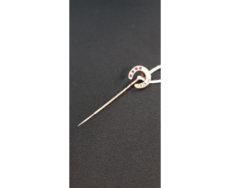 GOLD DIAMOND &amp; RUBY HORSE SHOE STICK PIN