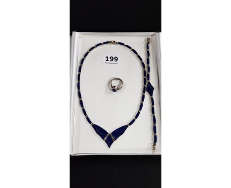 SILVER &amp; LAPIS SET TO INCLUDE NECKLACE, BRACELET &amp; RING