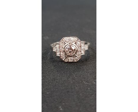 PLATINUM ART DECO STYLE DIAMOND RING WITH CIRCA 0.75 CARAT OF DIAMONDS