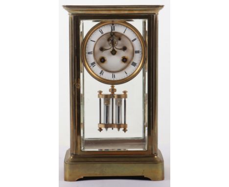 A late 19th century four glass mantel clock, Brocot escapement, enamel dial with Roman numerals, with two mercury compensated