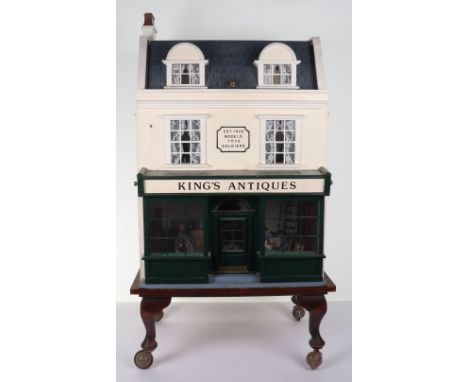 Scratch Built The Old Curiosity Shop Dolls House, contemporary made wooden/painted, removable front, complete with dolls hous