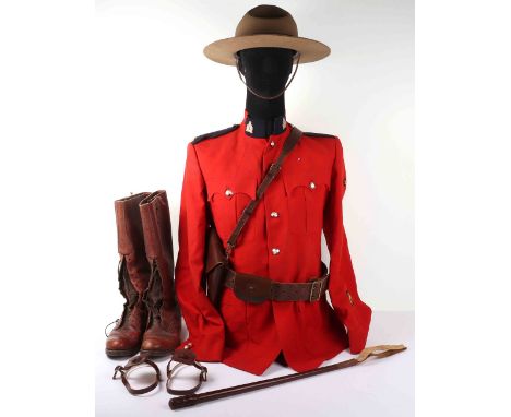Royal Canadian Mounted Police (RCMP) part uniform, consisting of red tunic (size 42in) circa 1980, with Queens crown collar b