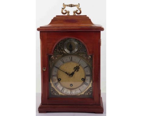 A 20th century Westminster chiming clock, silvered dial with Roman numerals, dial inscribed ‘Marton &amp; Gain’, 37cmH
