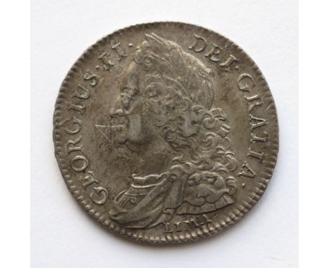 George II (1727-1760), Halfcrown 1745 , Obv: old head left LIMA below rev: roses and plumes, edge lettering D.NONO, (S. 3695)