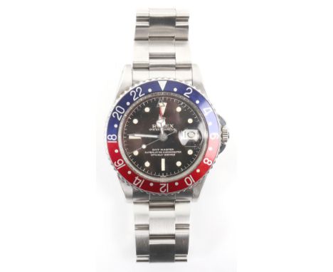 A rare stainless steel Rolex Oyster-Perpetual GMT Master ‘Pepsi’  Ref: 1675, date 1960, serial: 622753, Cal: 1560, magnified 