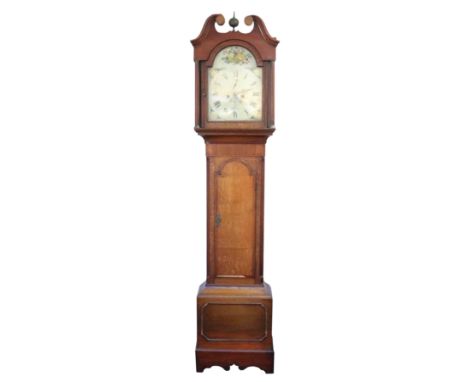 A late 18th century oak longcase clock, the dial signed Gilbert Hythe, painted arched dial with Roman numerals and date apert