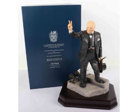 Ashmor Worcester figure Sir Winston Churchill, boxed with wood base