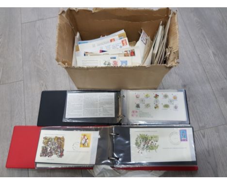 2 first day cover albums plus a box of loose covers