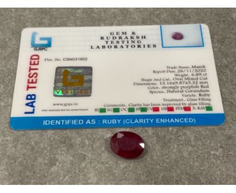 6.89cts Ruby oval mixed cut gemstone with certificate
