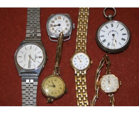 Rone - a 9ct gold manual wind ladies wristwatch, a silver fob watch and other watches