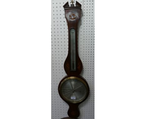 Borini, Birmingham 19th century mahogany barometer and thermometer, with silvered dial