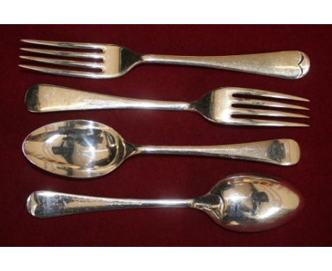 An electroplated canteen of Old English pattern for eight place settings, comprising seven table spoons, soup spoons, dessert