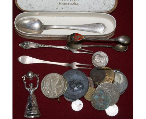 A Dutch silver miniature wager Cup, London import 1903, various flatware and coinage
