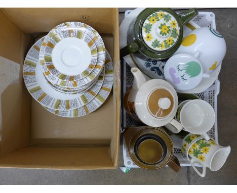 A Midwinter set and a collection of china including a German dish, a Thomas Rosenthal storage jar, two teapots including one 