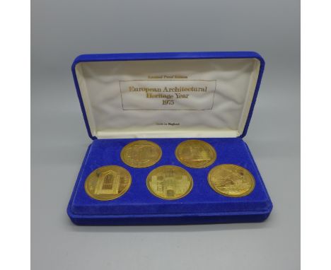 European Architectural Heritage Year 1975, five medallions, boxed 