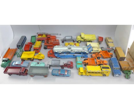 A collection of die-cast model vehicles including Corgi, Dinky, Lesney, etc., playworn 