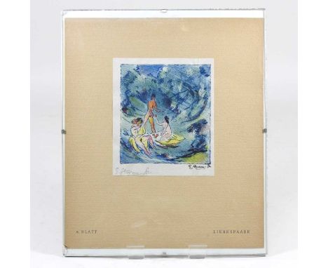 Egge Sturm-Skrala, 1894-1943, figures, lithograph signed in pencil, 15 x 13cm