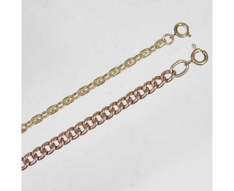 A 9 carat gold curb link bracelet, 9.6g, 19cm long, together with a 9 carat gold necklace, 9.2g, 44cm long (2)