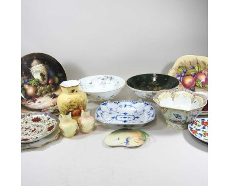 A collection of porcelain to include two Coalport dishes, a Copenhagen dish, Aynsley, Spode and a Worcester blush ivory jugCo