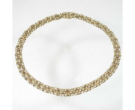 A 14 carat gold flexible link necklace, 53g, 36cm long