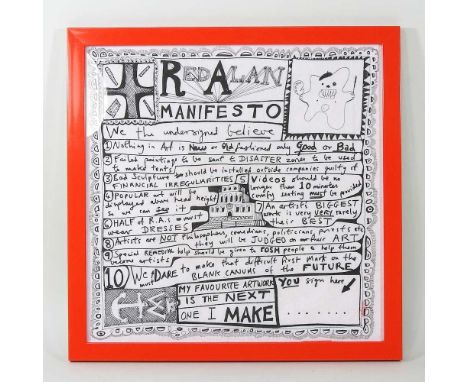 Grayson Perry, b1960, Red Alan manifesto, printed on paper, 33 x 33cm
