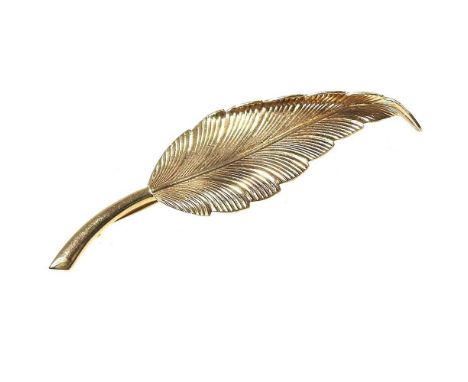 A 14 carat gold brooch, of leaf design, with a pin back, by Tiffany &amp; Co., 4.4g, 57mm long