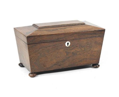 A Regency rosewood tea caddy, of sarcophagus form, 30cm wide