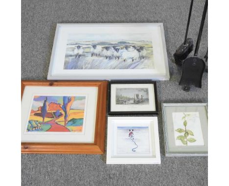 A collection of pictures, together with a set of fire tools