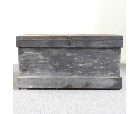 A late 19th century carpenter's tool chest, with a hinged lid, containing a collection of vintage woodworking and hand tools9