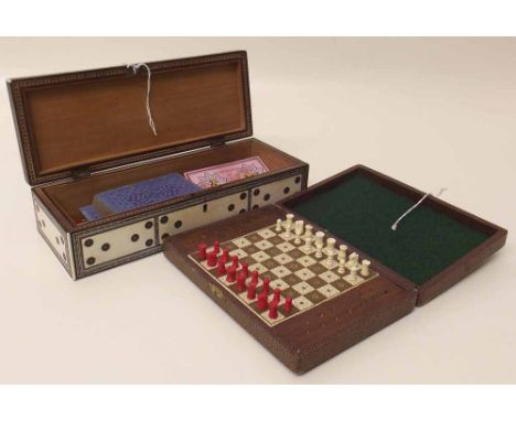 Indian Vizagapatam cribbage box and a travelling chess set (2 boxes). Condition report: see terms and conditions