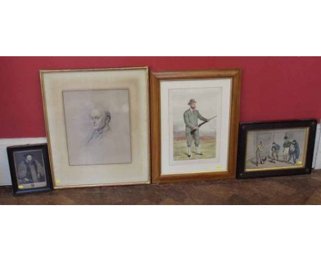 19th century cock fighting coloured print, spry print "H.R.H. The Prince of Wales" and engraving "Dr. John Bridgman" etc. Con