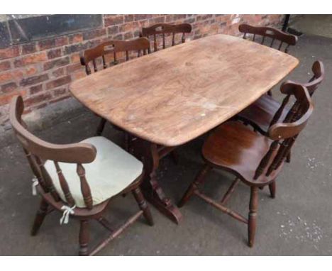Ercol refectory style table and six similar chairs. Condition report: see terms and conditions